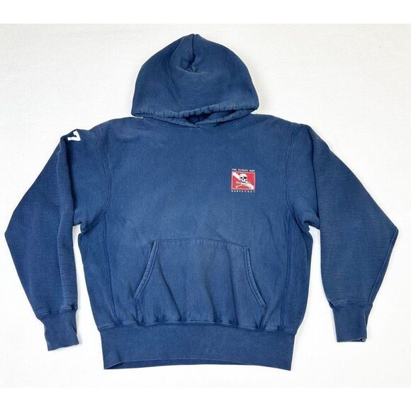 Sunken ship P & P Salvage Hoodie Sweatshirt Blue Medium Reverse weave - Picture 3 of 10